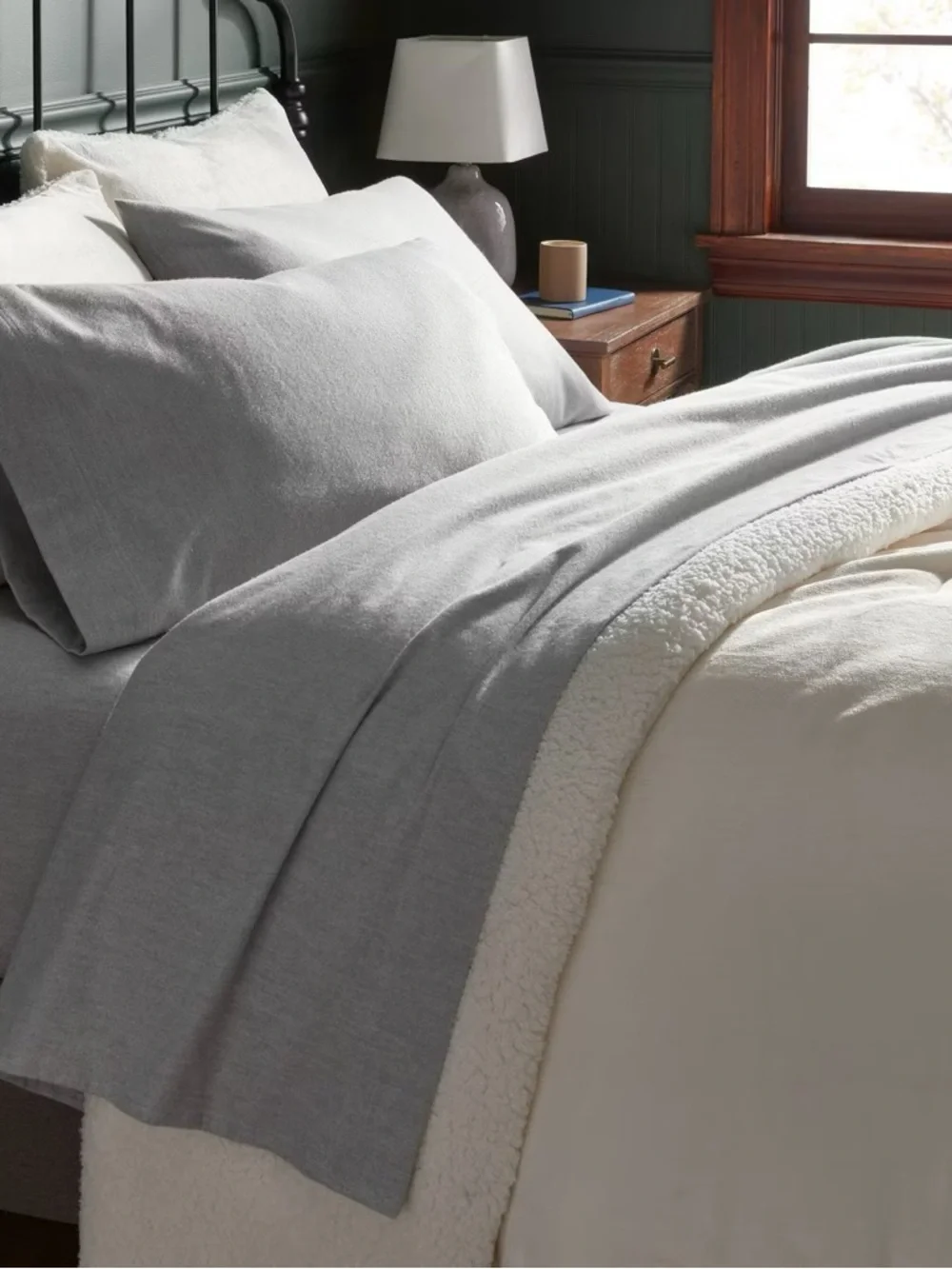 Target Flannel Sheet Set Queen Gray Stripe Cotton Blend Deep Pocket Soft NWT